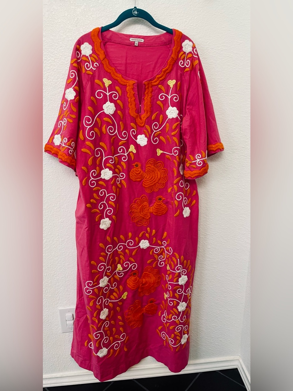 Frances Valentine Hot Pink Embroidered Maxi Kaftan